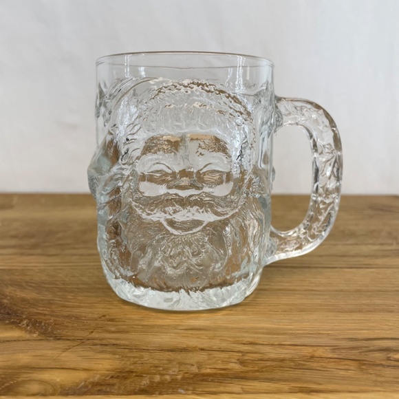 Luminarc USA Clear Glass 3D Christmas Holiday Snowman Santa 2 Mugs VINTAGE - Picture 9 of 10